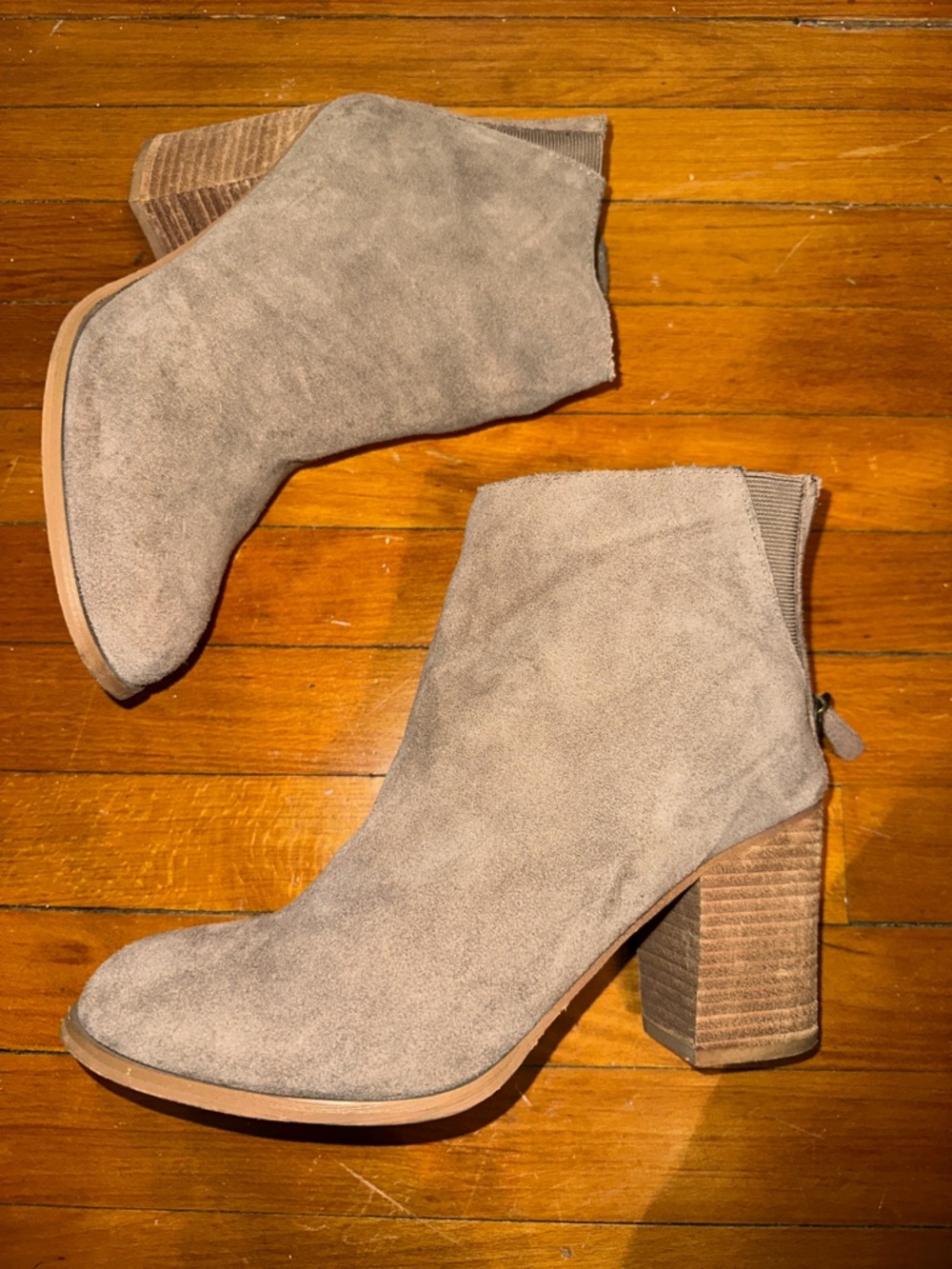 Urban Outfitters Taupe Suede Stacked Heel Ankle Boots